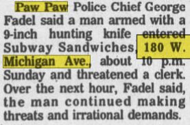 Tastee Freez Big Tee Burger (Jonesys Pizza) - Sept 1991 Robbery